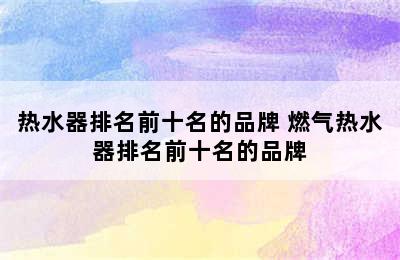 热水器排名前十名的品牌 燃气热水器排名前十名的品牌